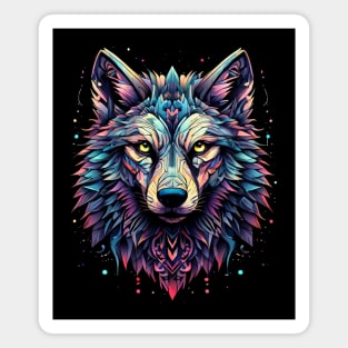 A Blue, Teal, Pink, Yellow And Purple Wolf Magnet